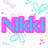 Pixelated icon with pink and cyan text over a white background with pastel heart and flower motifs.