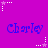 Purple background with blue text repeating 'Charley' in two , surrounded by white and pink star-shaped pixel clusters
