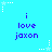 A static image with a bright cyan background featuring repeated text "i love jaxon" in purple pixelated font, surrounded by white star and dot patterns.