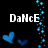 Pixelated icon with white text 'DaNcE' on black background, blue heart shapes and cyan pixel clusters.