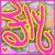 A 2x2 contact sheet of four animated frames showing a pink and yellow stylized text logo with subtle variations across the frames, set against a pixelated background with small heart symbols.