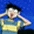 A character in a yellow and blue striped shirt covers ears with hands against a solid blue background, showing sequential facial expression changes.