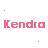 Pixelated pink text 'Kendra' repeated across white background with scattered red and orange plus signs.