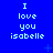 Blue background with repeated pixelated text "I love you isabelle" in light blue, arranged in a pattern