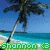 Beach scene with palm tree, turquoise water, and sandy shore; green text 'Shannon' with heart symbol at bottom.
