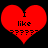 Two red heart-shaped icons with black text "I like" and pixelated question marks on a black background.
