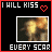A 4x4 contact sheet of animated frames showing a blurry, pixelated image within a black square bordered by red text "I WILL KISS" and "EVERY SCAR" with a small heart icon above the lower text.