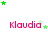 four and four displays the name "Klaudia" in pink text with green stars above each instance, arranged on a white background