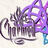 Pixelated icon with stylized text and abstract shapes in purple, blue, and gray tones on a light background.