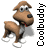 Animated pixel art dog mascot with red collar and white paws, displayed in a 2-frame contact sheet showing sequential motion against transparent background.