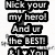 Pixelated text-based icon with multiple phrases about 'my hero' and 'I love you', featuring green character elements on white background.