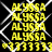 Yellow text 'ALYSSA' repeated vertically with asterisks and numbers on black background, overlaid by white diamond-shaped pattern