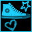 A 4-frame animated contact sheet showing a blue sneaker icon with stars and hearts, transitioning through starburst effects to reveal text "SO" then "SO COOL".