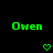 Green text 'Owen' appears multiple times on a black background with pixelated heart and downward arrow symbols changing across frames.