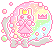 Pixelated circular icon with pink, yellow, green, and blue sections featuring a crown symbol, bow tie, and scattered dots on gray background.