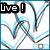 Animated icon with blue and black abstract line art background, displaying sequential text overlays: 'Live!', 'Laugh :D', and 'Love <3'.
