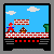 Pixel art animation of Mario in a Super Mario Bros. style scene showing movement across platforms, jumping, and game over.
