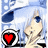 Anime-style character with light blue hair and dark blue eyes, holding a heart-shaped icon that cycles through red, orange, yellow, green, blue, purple.