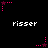 Pixelated pink star icons with dotted trails animate against a black background, repeating in beneath the text 'risser' displayed in white block letters