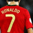 A pixelated close-up of a red sports jersey with the name 'RONALDO' and number '7' in yellow on the back, showing partial shoulders and a dark background.