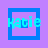 Pixelated blue text 'Katie' appears within nested square frames on a purple background, with varying frame arrangements across four quadrants.
