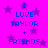 A static image with a bright pink background featuring purple stars and blue pixelated text reading "I LUVE TAYLOR + FRIENDS" in two identical vertical