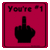 Static pixel art icon with bright magenta background featuring black text and a middle finger gesture cursor symbol.