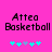 Pixelated text 'Attea Basketball' on bright pink background with cyan and gray star-like symbols below.