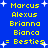 Blue background with yellow pixelated text listing names and "= Besties" surrounded by white star shapes.