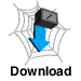 A static icon with a spiderweb background, blue arrow, and black box with a pencil symbol, labeled 'Download' below.