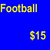 A split-screen graphic with blue and yellow backgrounds displays text about sports items, including football priced at $15 and a helmet priced at $90, with 'Priceless!' on the right side.