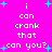 Bright pink background with white pixelated text reading 'i can crank that can you?' and cyan plus signs scattered throughout.