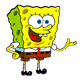 Yellow sponge character with green spots, blue eyes, and brown pants in four distinct poses showing varied expressions and arm positions.
