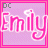 Two side-by-side pixelated images of the name "Emily" in pink and white lettering with a light purple background, each framed by a bright pink border.