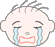 Pixelated cartoon face with closed eyes, tears streaming down cheeks, and a red mouth outline on gray background.