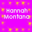 Pixelated text 'Hannah Montana' repeated four times on a bright pink background with yellow star-like patterns.