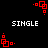 Red pixelated square shapes animate against a black background with four instances of the word SINGLE in white text.