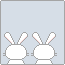 Two white bunny heads with pink-lined ears face forward on a light blue background, with colorful confetti-like particles appearing above them in sequence.