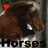 Pixelated image of a brown horse with white markings on its face and legs, standing against a dark background with red heart symbol in top-left corner.