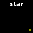 Black background with repeated white 'star' text and yellow pixelated star symbols in various states of animation.