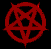 Red inverted pentagram with circular border on black background, displayed in four distinct pixelated states showing partial rotation and distortion.