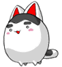 Four cartoon animal faces with red ears, black hair, and pink cheeks in various expressions and poses on a gray background.