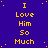 Yellow text on a purple background with scattered white dots, repeating 'I Love Him So Much' in multiple