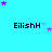 A static image with a bright cyan background, displaying four of 'EilishH' text and scattered purple and light blue stars