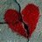 Red broken heart icon with black crack on gray background, showing three sequential states of the heart's position.