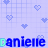 A static digital image with a light blue background patterned with small heart shapes, featuring repeated text "danielle" in dark blue and cyan lettering
