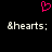 Pixelated pink heart symbol above two instances of the text &hearts; on a black background.