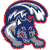 Pixelated icon with blue, red, and gray tones depicting a stylized animal head with white accents and a red outline.