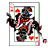 Two side-by-side frames of a pixelated animated card icon showing the Queen of Hearts with motion blur effects on limbs and background elements.