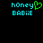 Pixelated text 'honey' with green heart symbol and 'BABiIE' below on black background, two versions side-by-side.